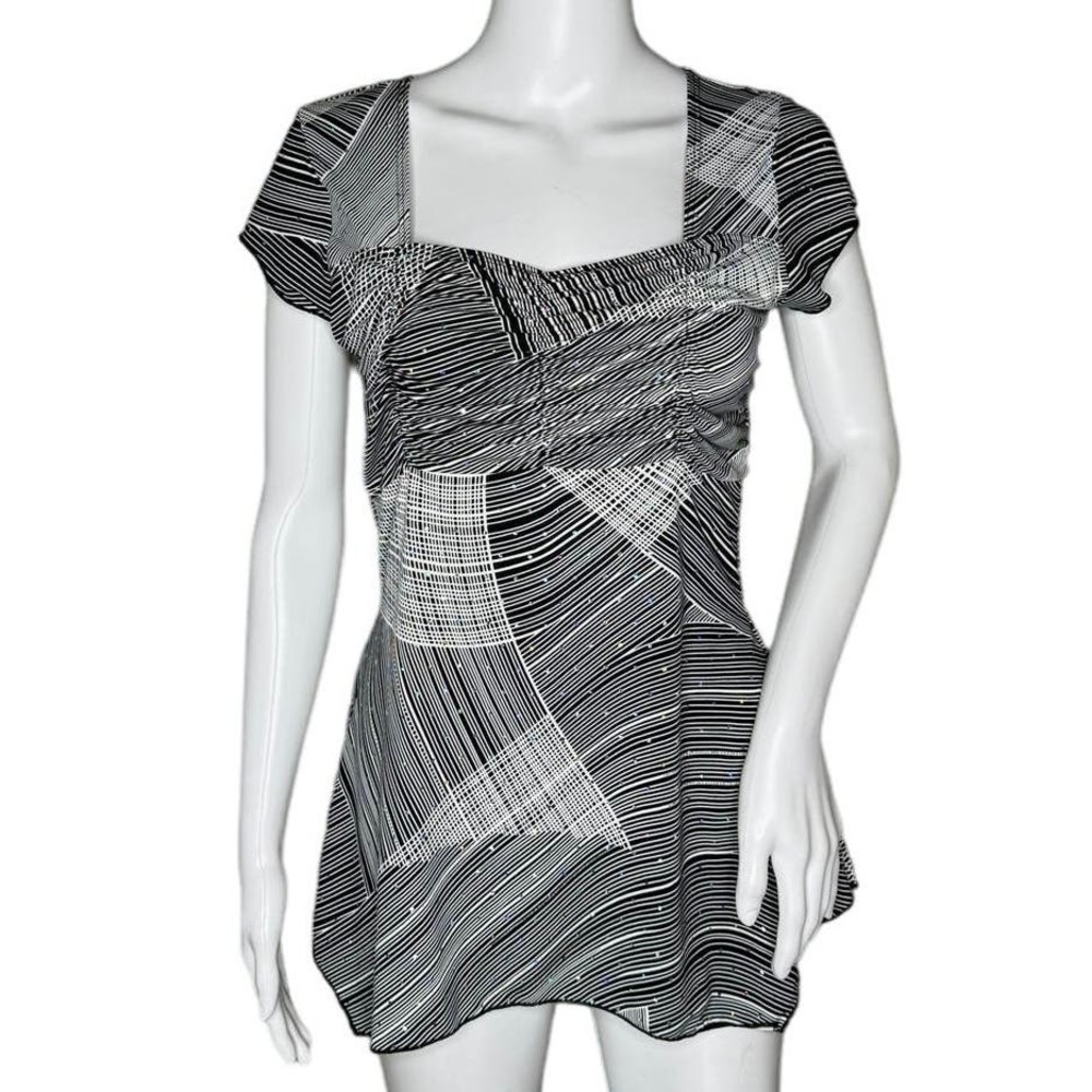 Fave Shirt Womens Small‎ Black White Geometric Rhinestones Vintage 2000s Y2K
